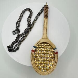 Luca Razza vintage 1970s gold tone resin tennis racket statement necklace
